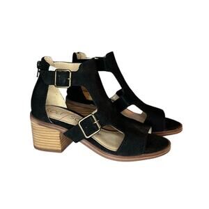 Sole Society So Tonni Black Suede Buckle Block Heel Sandals Size 5.5